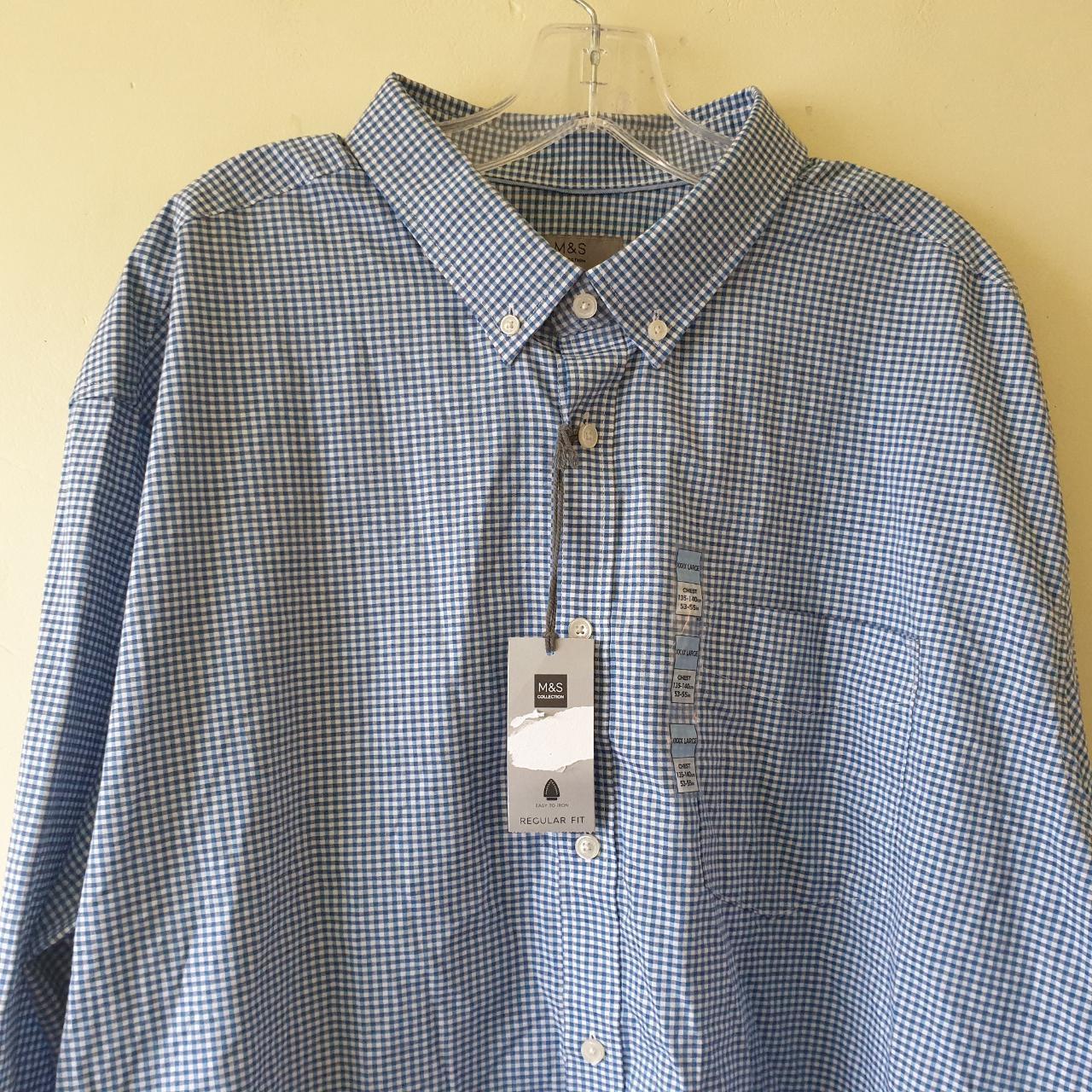 M&S Blue Check Shirt Sz 4XL Cotton Button Down New... - Depop