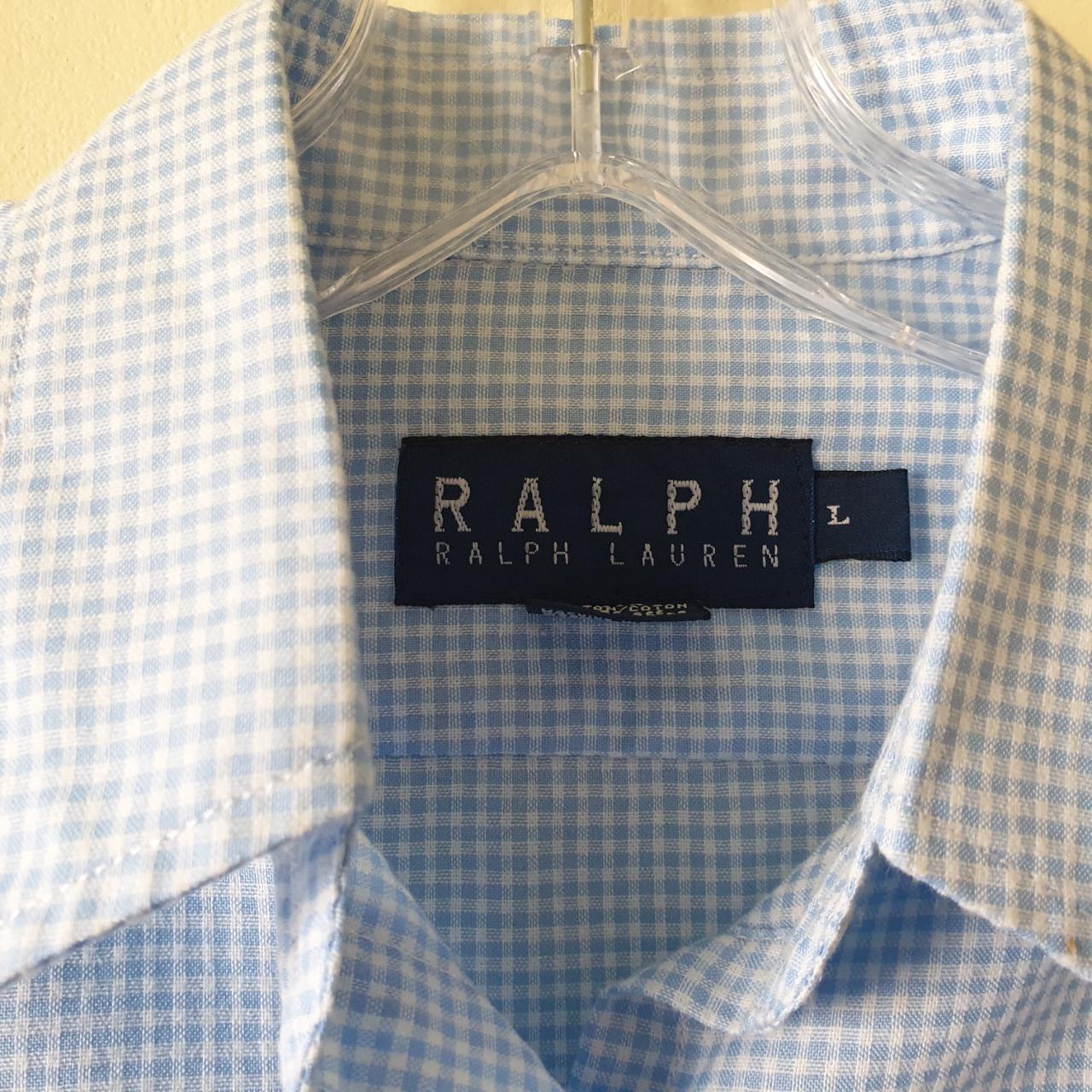 Ralph Ralph Lauren Sky Blue Check Blouse Shirt Sz L... - Depop