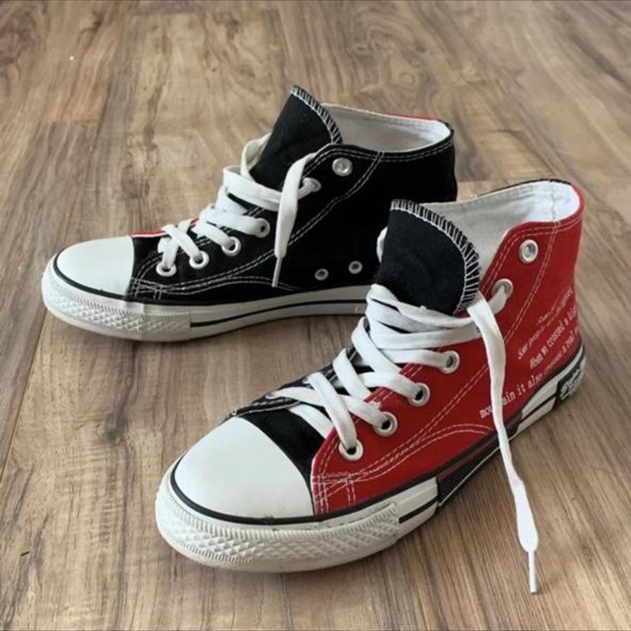 Mismatched split black and red converse like street. Depop