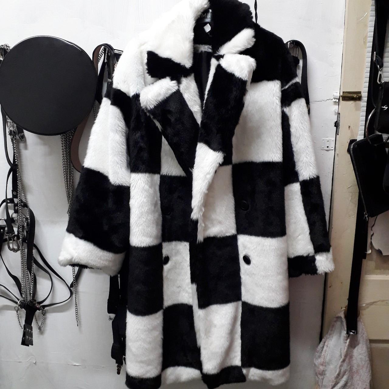 checkerboard fur coat