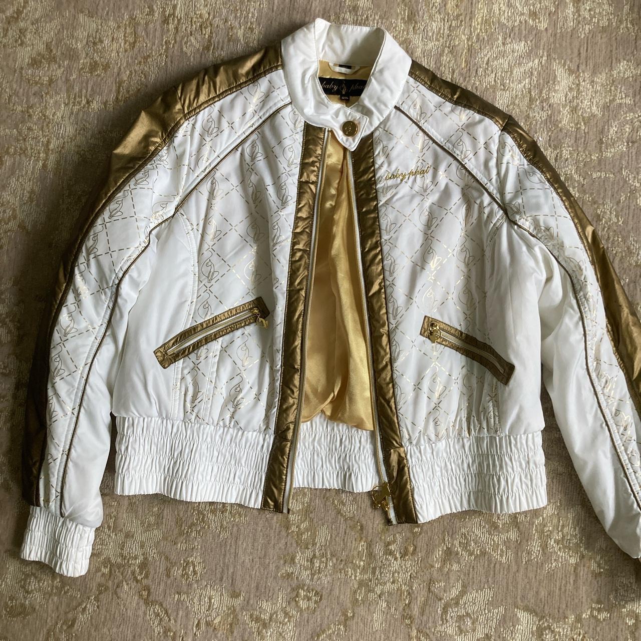 Baby Phat Women S White And Gold Jacket Depop