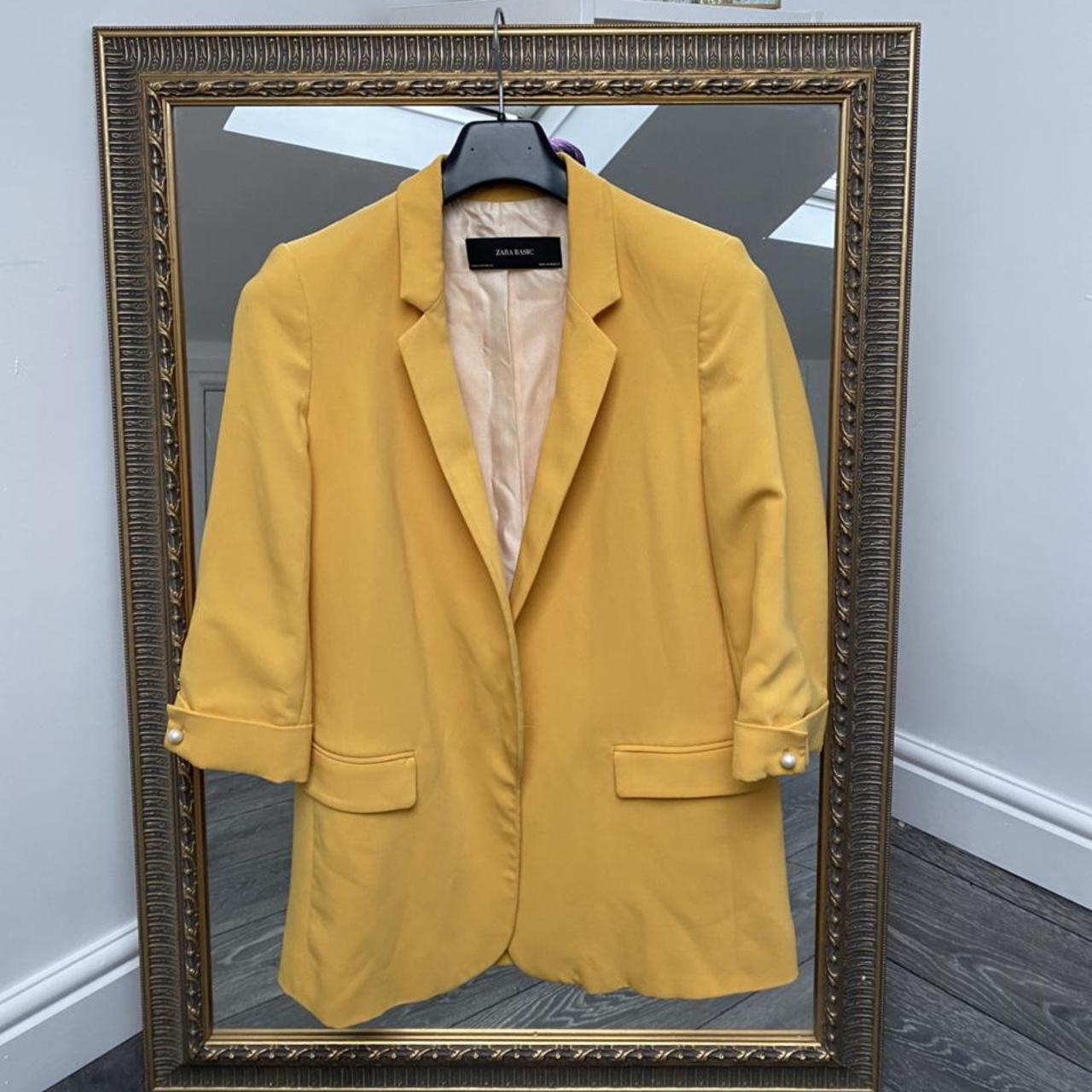 Zara mustard yellow blazer coat with pearl on