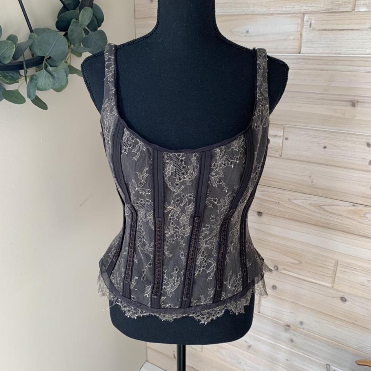 Fairy grunge corset top Elie tahari olive green, - Depop