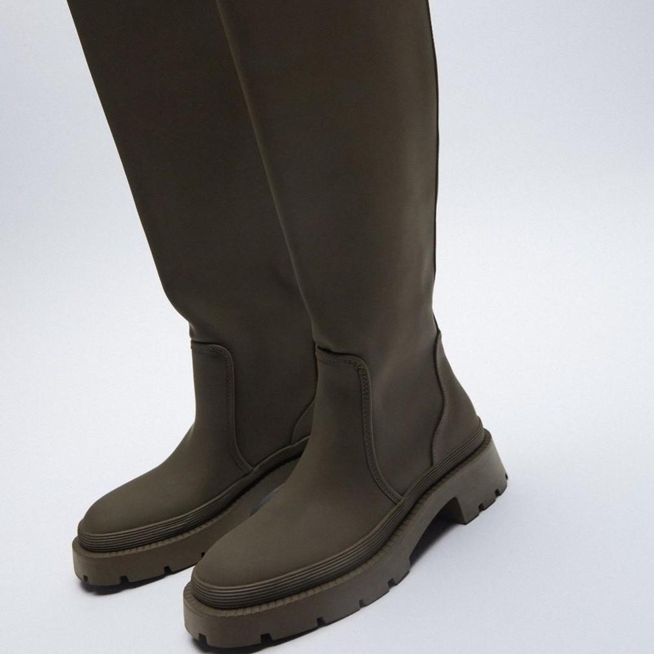BNWT Zara rubberised khaki Wellington boots, Size UK... Depop