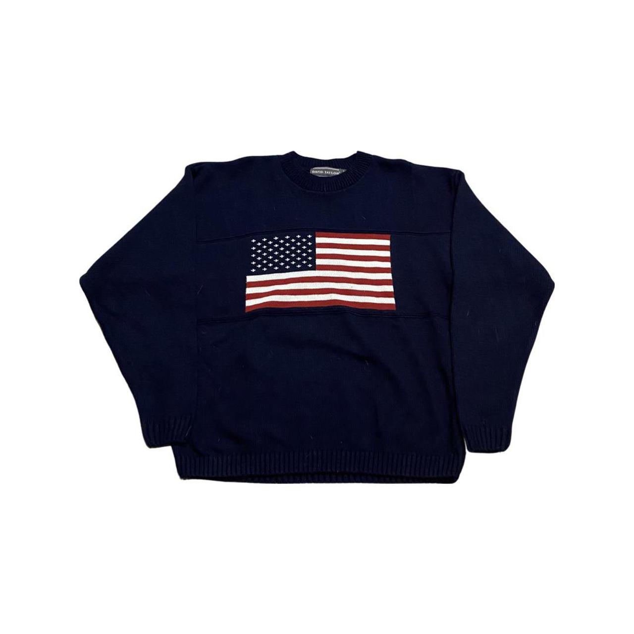 VINTAGE 90S MADE IN USA AMERICAN FLAG ACRYLIC KNIT... - Depop