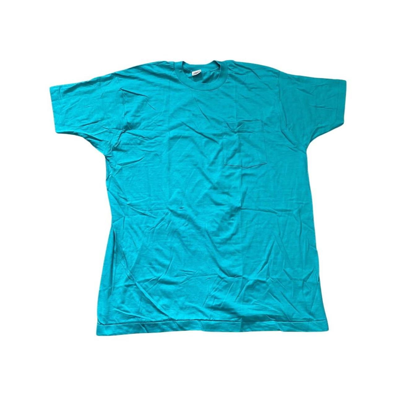 VINTAGE BLUE ESSENTIAL POCKET TEE -90s -MADE IN... - Depop