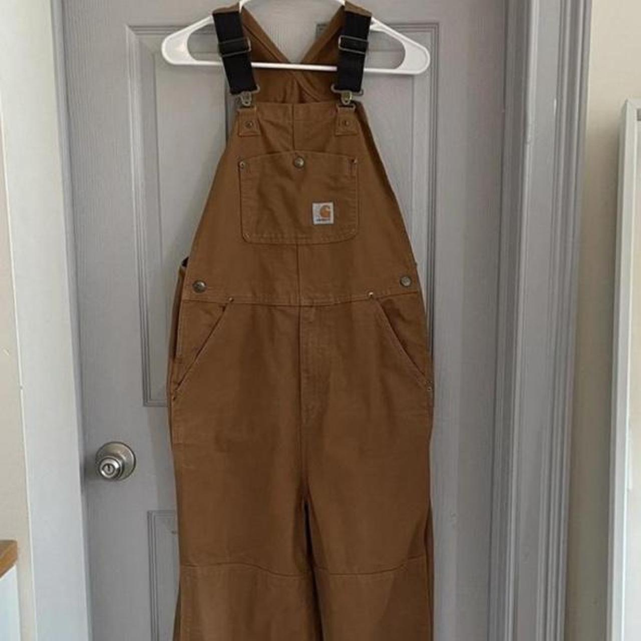 Carhartt Women's Tan and Brown Dungareesoveralls Depop