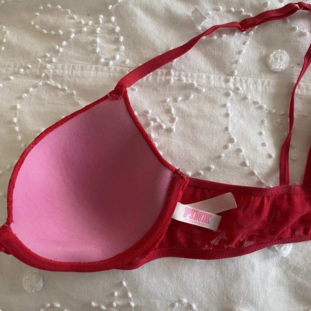 Red Victoria secret PINK bra with lace back. Used