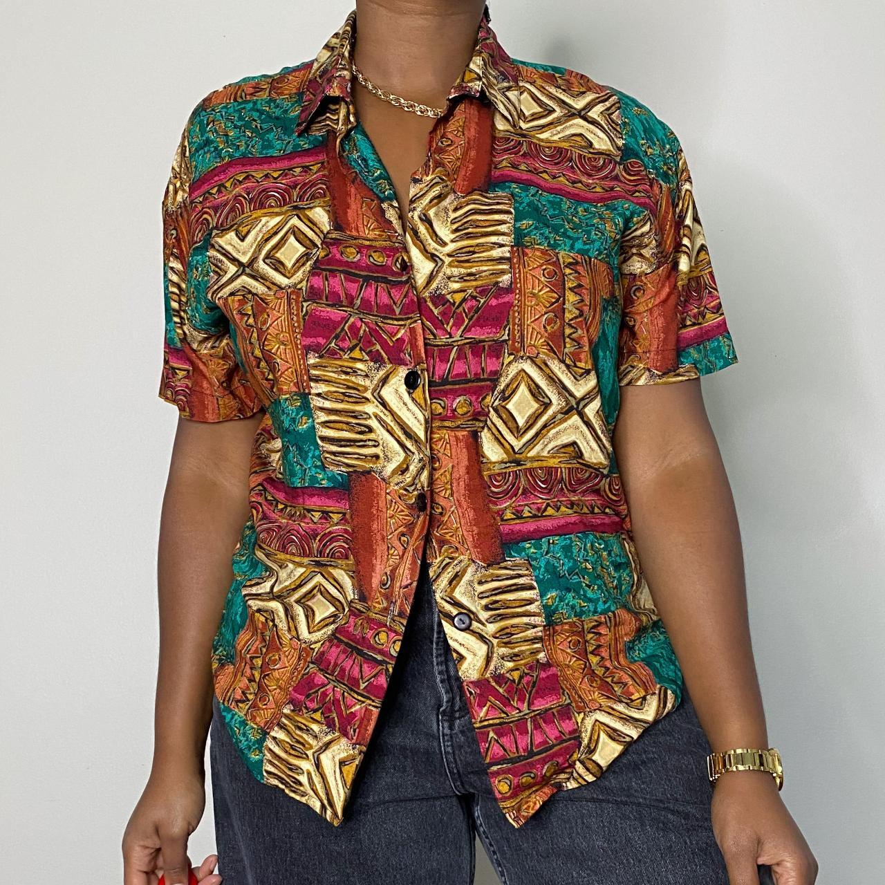 Vintage Button Up Shirt Multicolor Tribal Print Depop