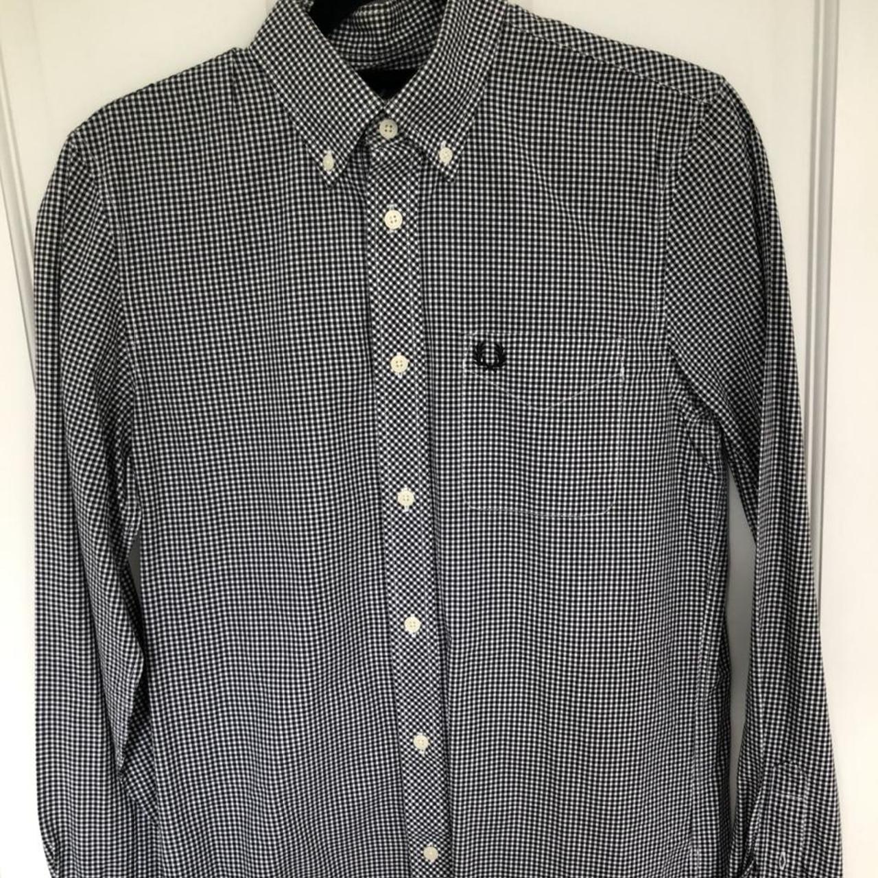 Small Black/White Check Fred Perry Shirt Excellent... - Depop