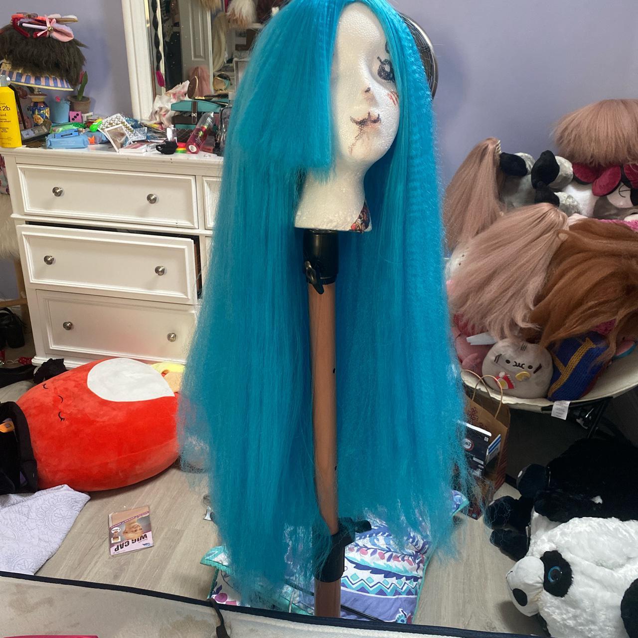 Crimped long blue wig. Depop