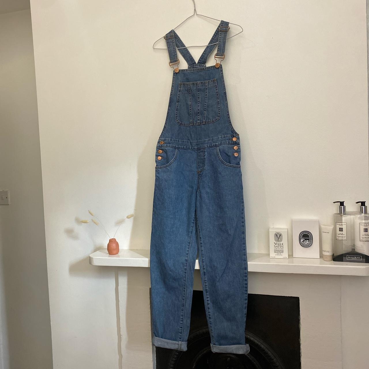 90s/00s VINTAGE DENIM DUNGAREES Size 8 Full length,... - Depop