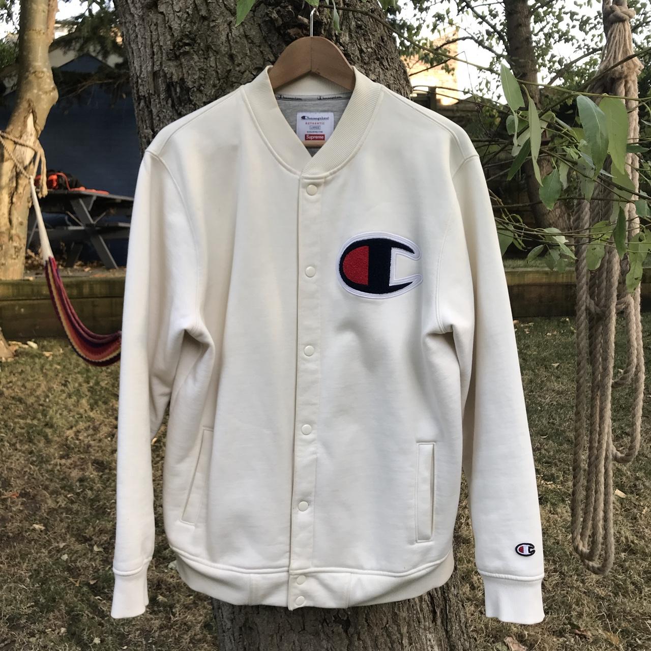 SUPREME X CHAMPION SNAP FRONT SWEAT SIZE L, Natural...