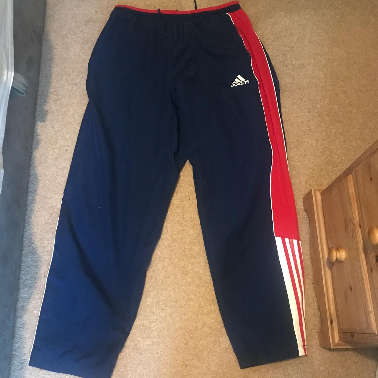 Vintage Adidas tracksuit bottoms navy Depop