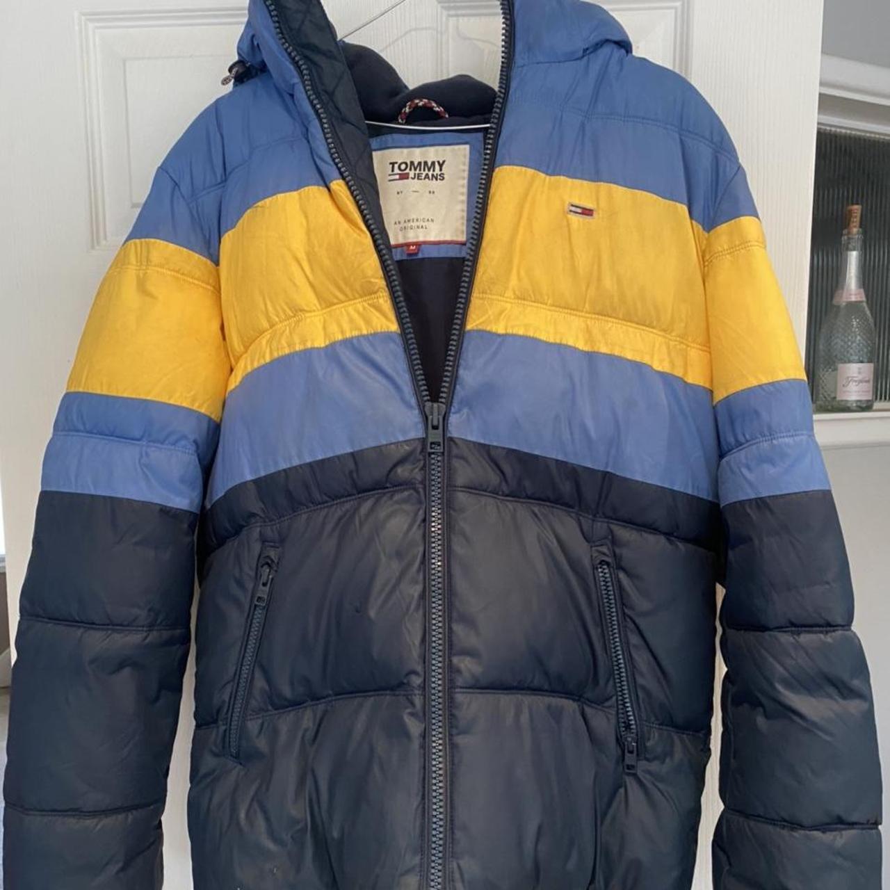 Tommy Hilfiger Men's Yellow and Blue Coat | Depop