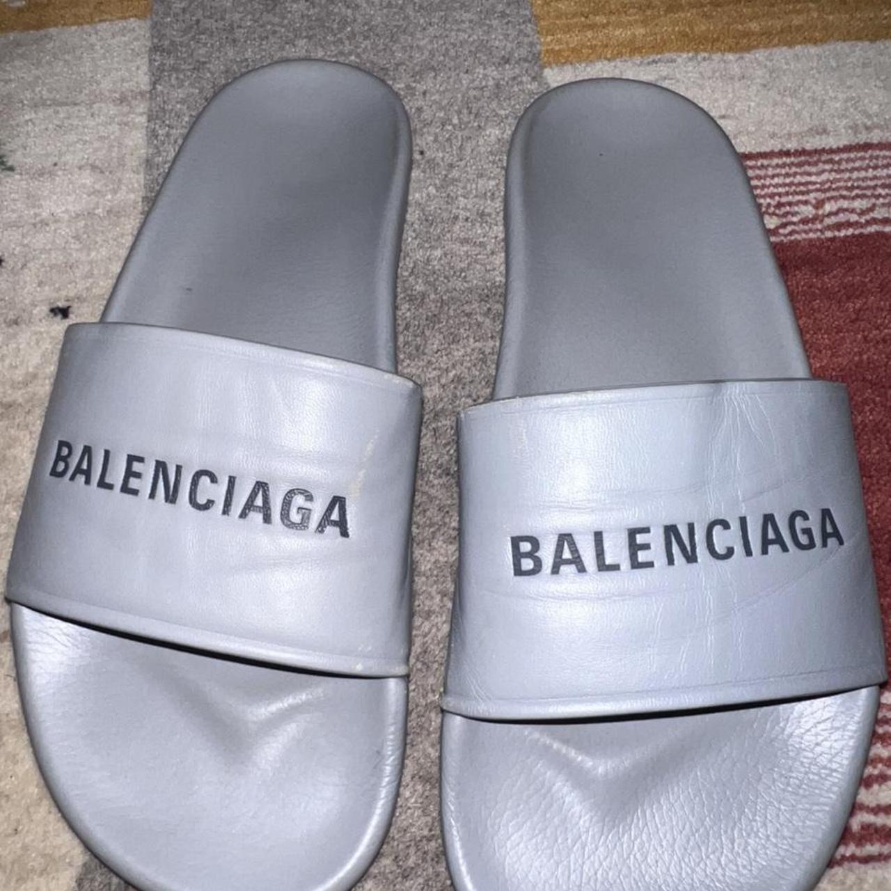 Balenciaga Men's Grey and Black Slides | Depop