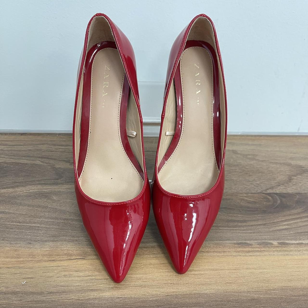 Zara Red Patent Point Block Heel Shoes. Size UK 5... - Depop