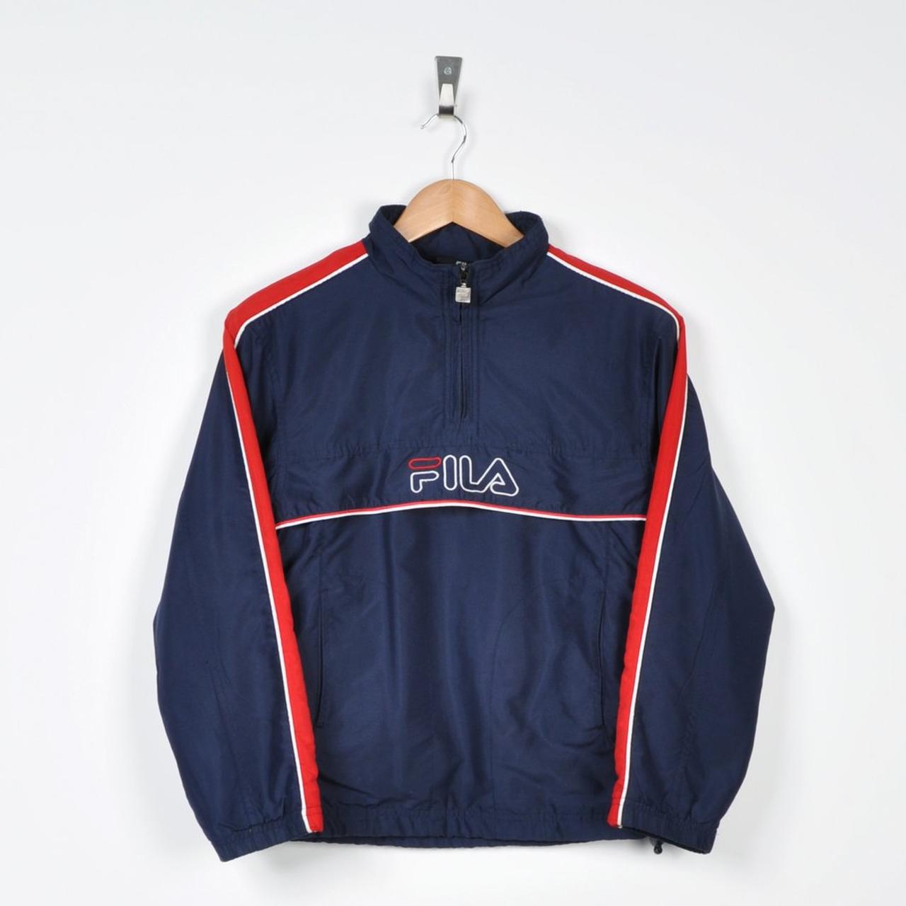 Very rare FILA 1/4 zip windbreaker in navy with red... - Depop