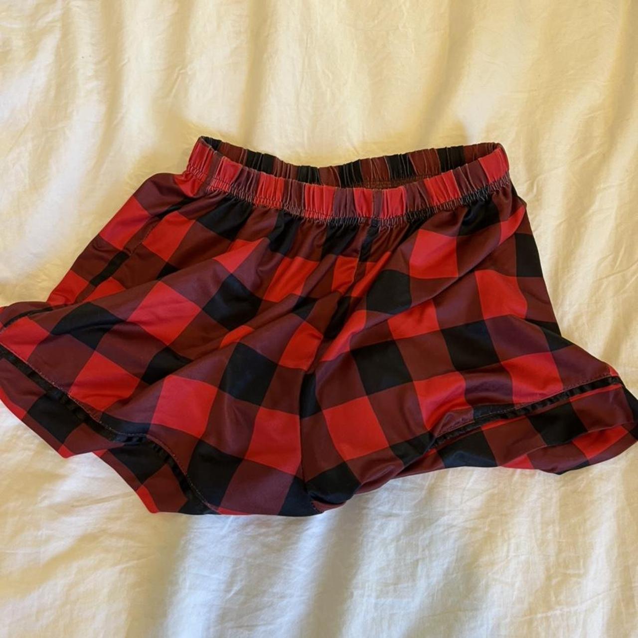 Plaid black and red pj sleep shorts size xs but fits... - Depop
