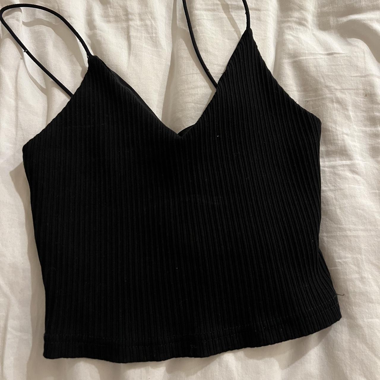 Black v neck rubbed tank top tag cut off bc it was... - Depop