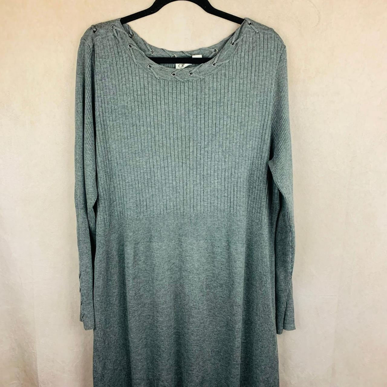 Cato Plus Size Gray Ribbed Sweater Dress with Accent... - Depop