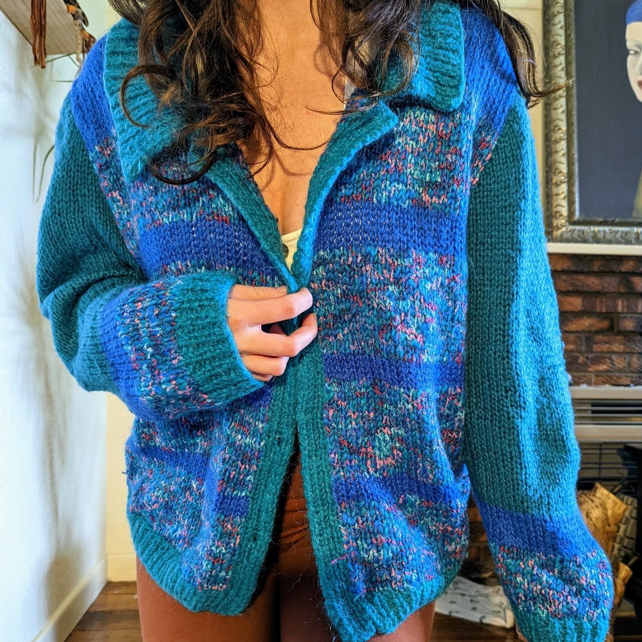 Women's Blue and Green Cardigan Depop