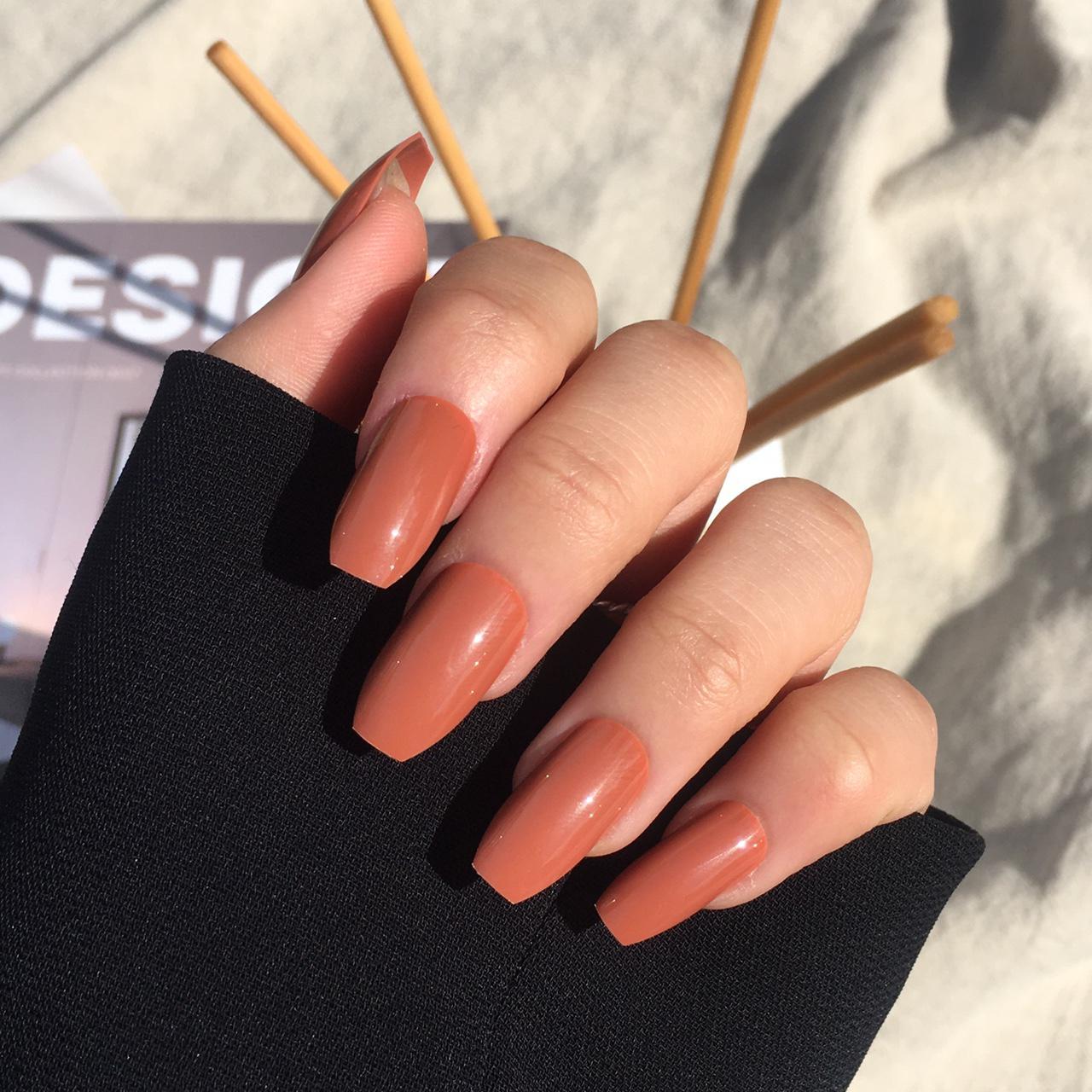 Burnt Orange Short Coffin Press On Nails Set Of 24 Depop