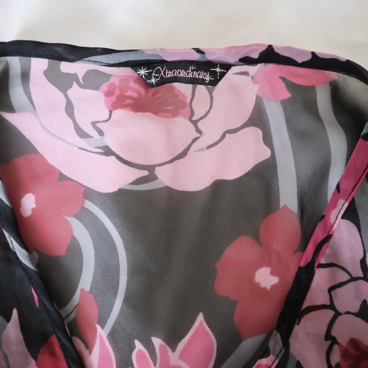 Beautiful black and pink floral sheer top with a... - Depop