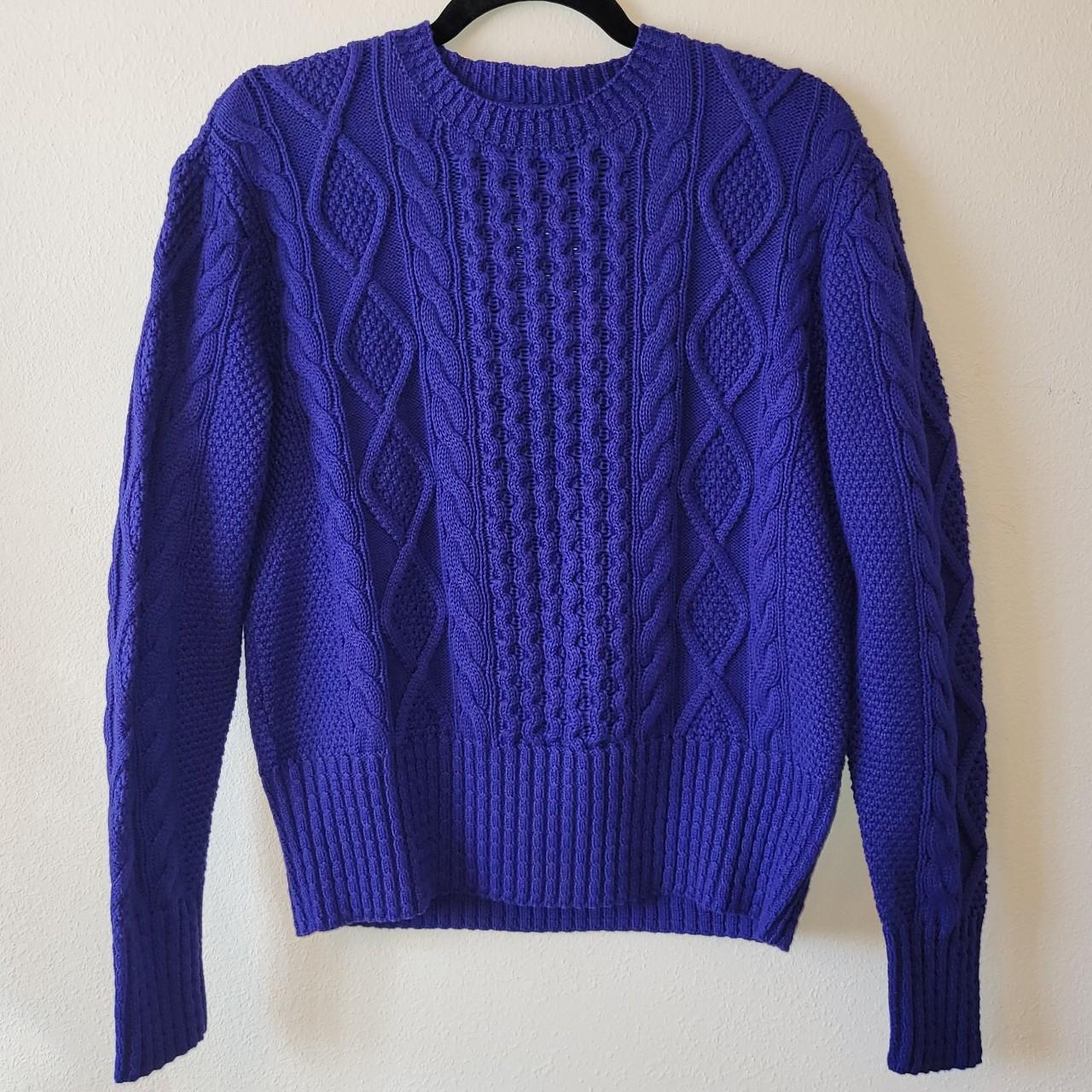 Polo Ralph Lauren Purple Cable-Knit Crewneck Cotton... - Depop