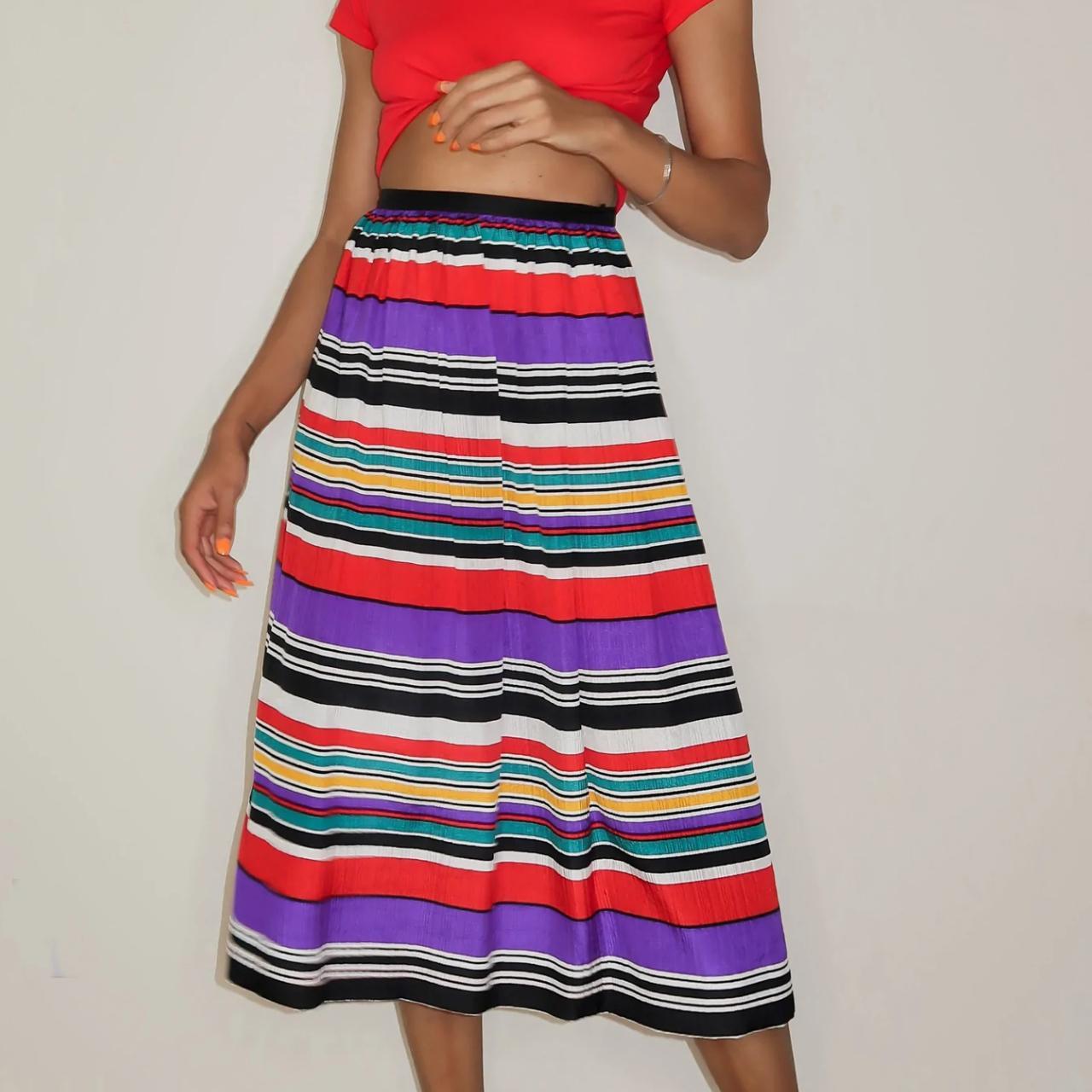 Product Image 1 - Vintage Striped Multicolor Silk Skirt