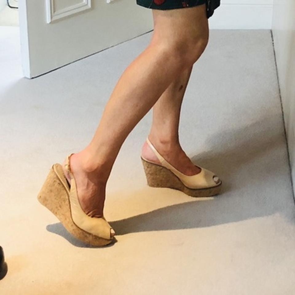 Nude wedges. Cork wedge with nude patent leather - Depop