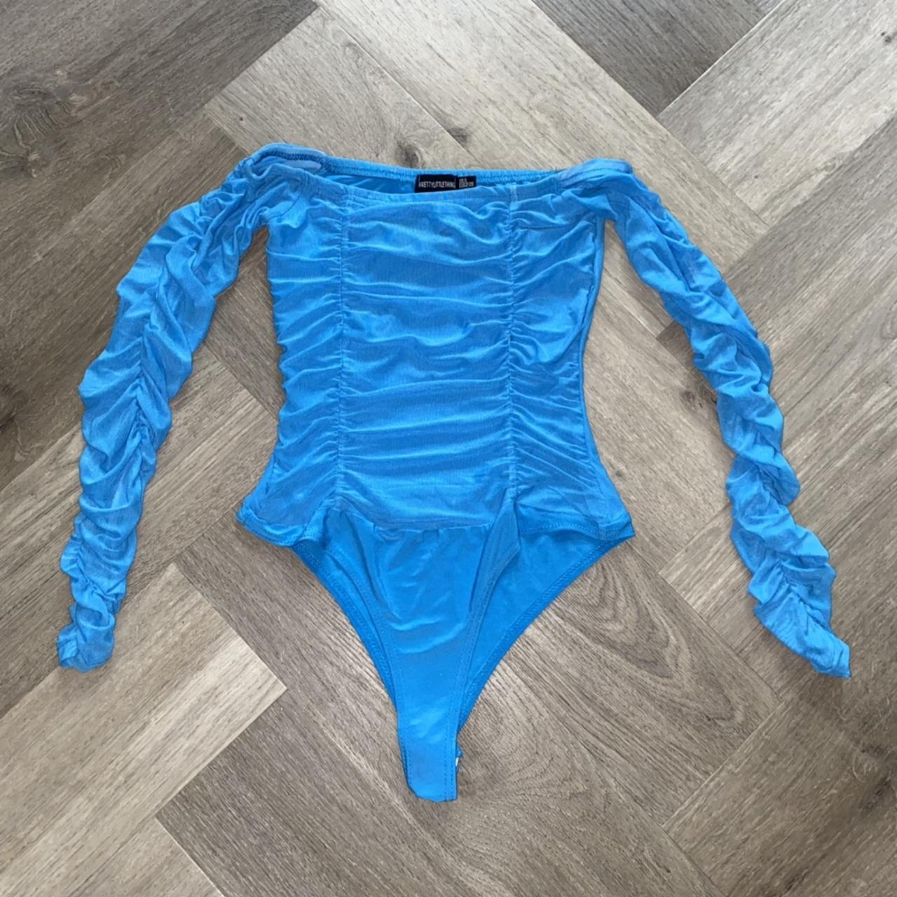 Blue Along Sleeved Bodysuit - Pretty Little Thing -... - Depop