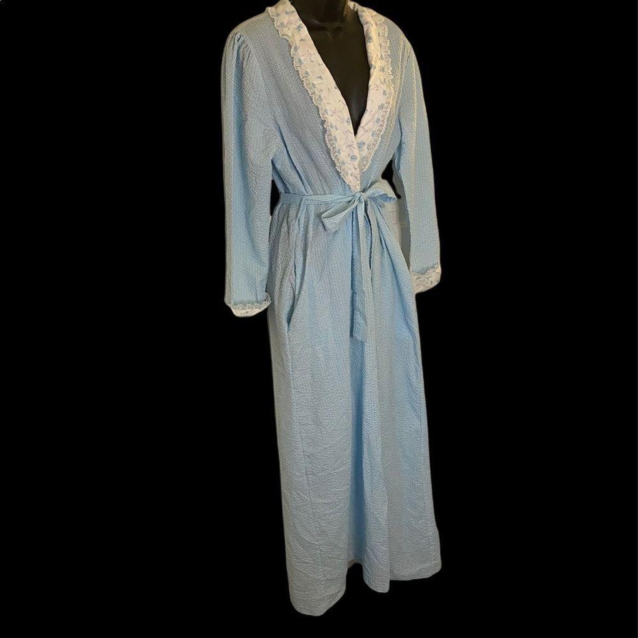blue robe with white lace collar and sleeve... Depop