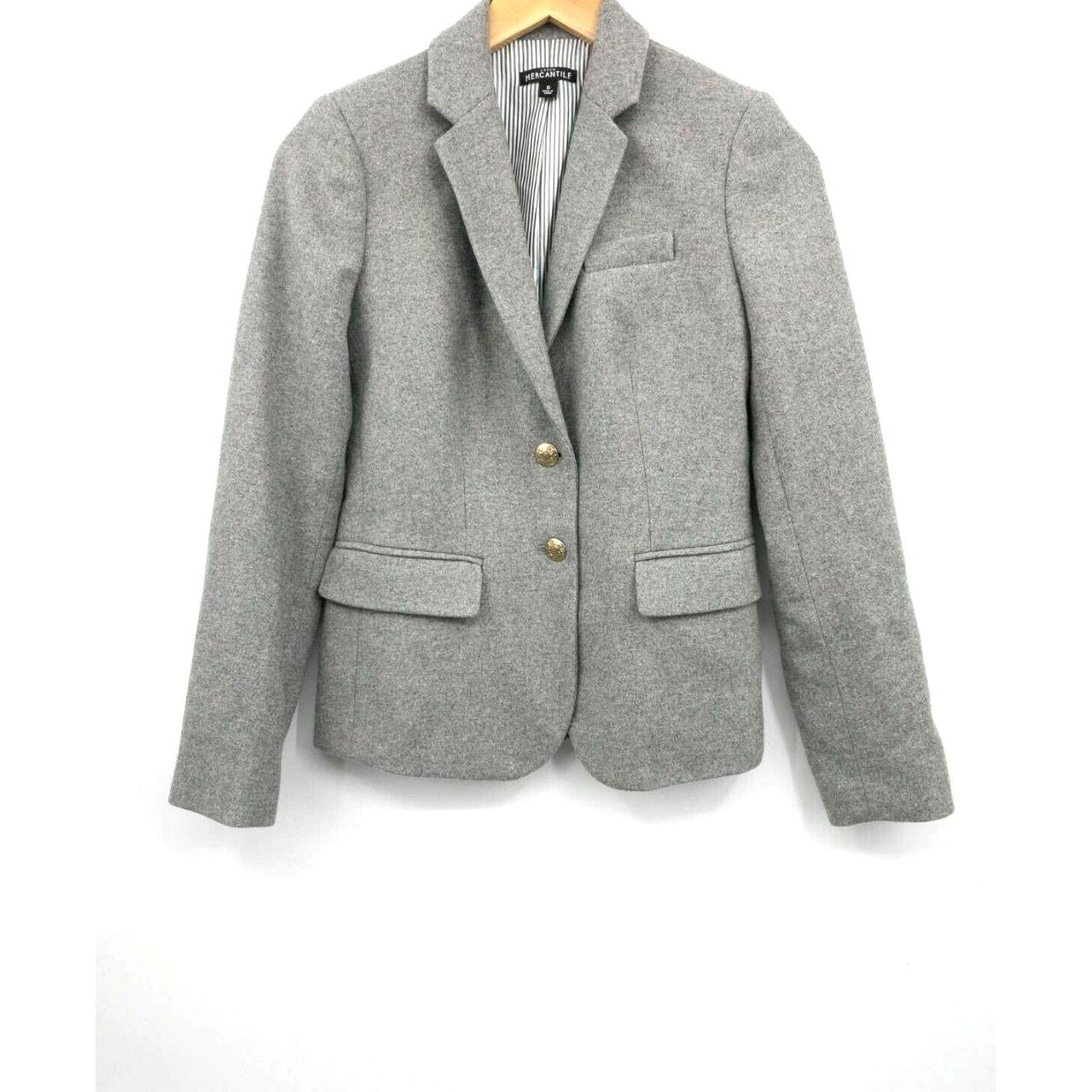 J. Crew Womens Suit Jacket Gray Wool Blend Heathered... Depop