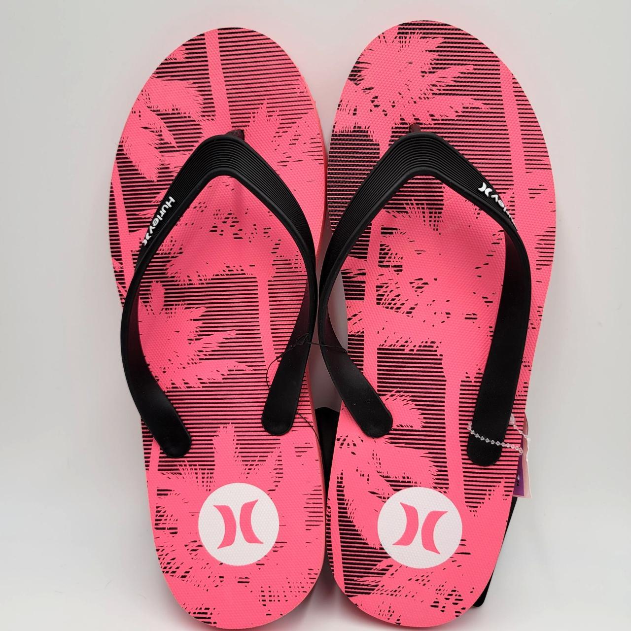 Hurley Men s Flip Flop Tropical Palm Tree Pink Depop