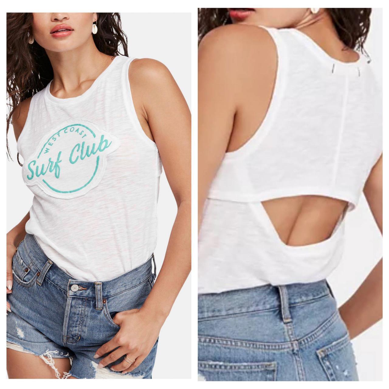 Free People Women's White and Blue Vests-tanks-camis