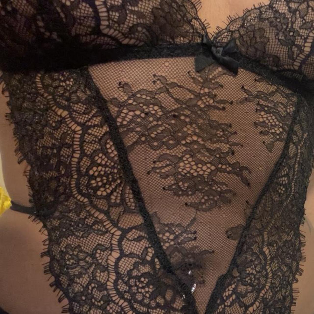 BLACK SHEER LACE LINGERIE TEDDY size Depop