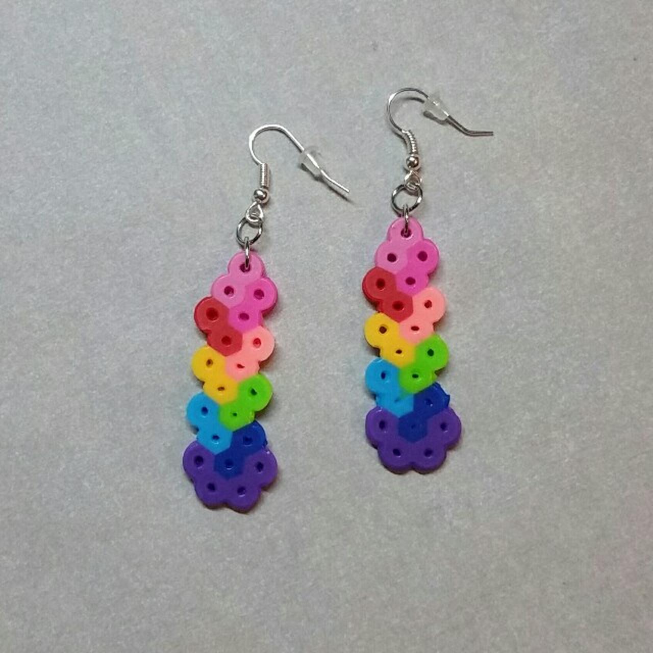 Rainbow Feather perler bead earrings, handmade by me... - Depop