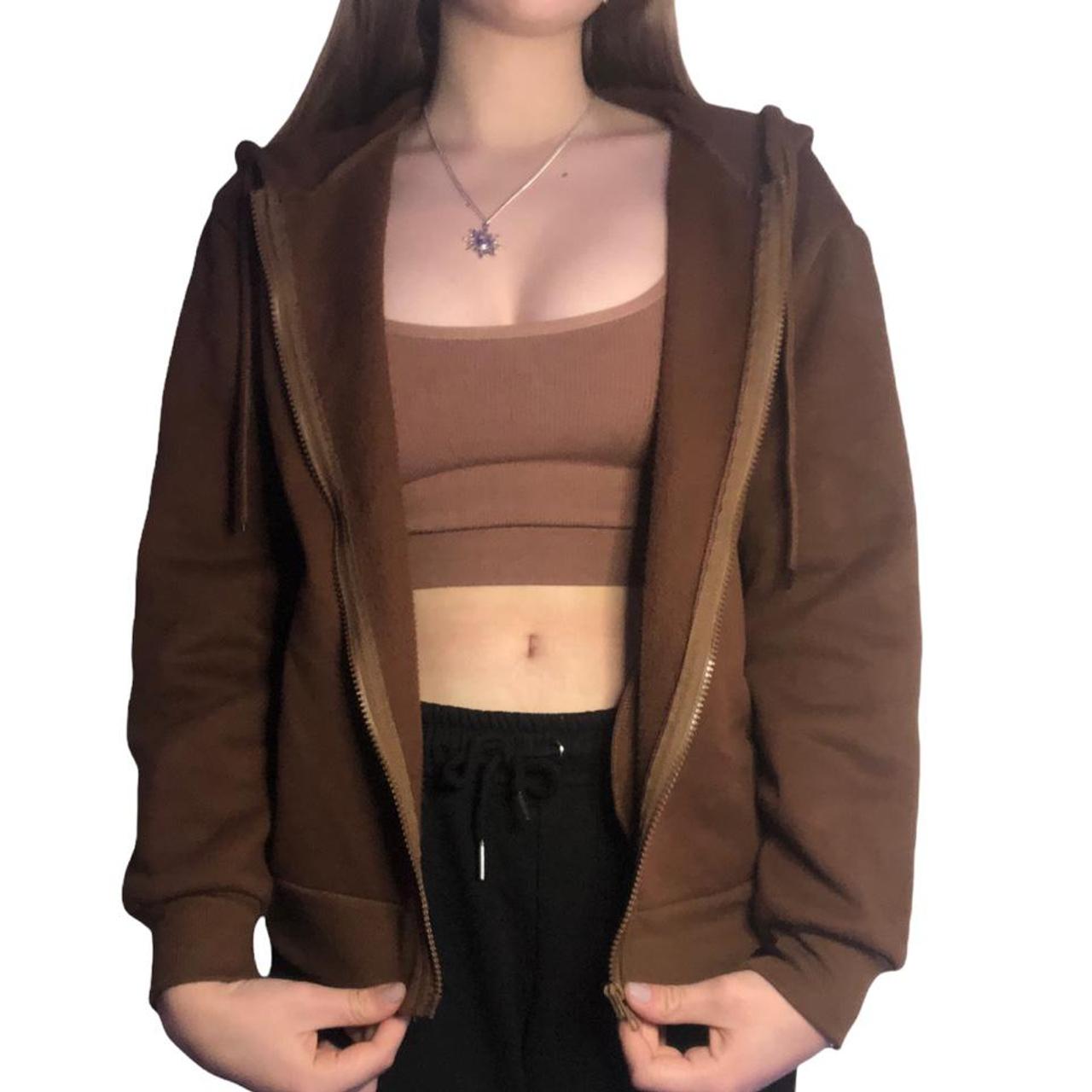 Brandy melville brown Carla hoodie dupe zip through... Depop
