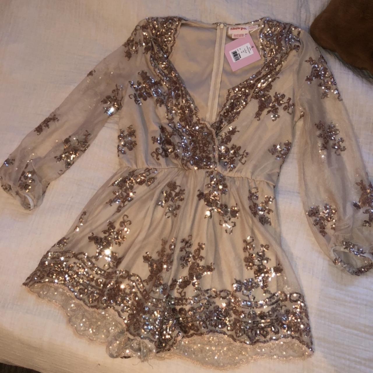 Big baller playsuit clearance in rose gold sequin