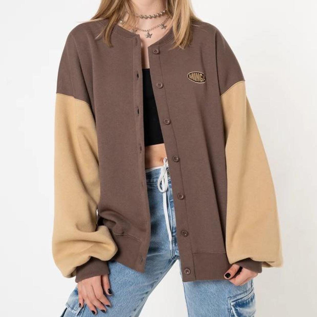 brown beige colour block bomber jacket