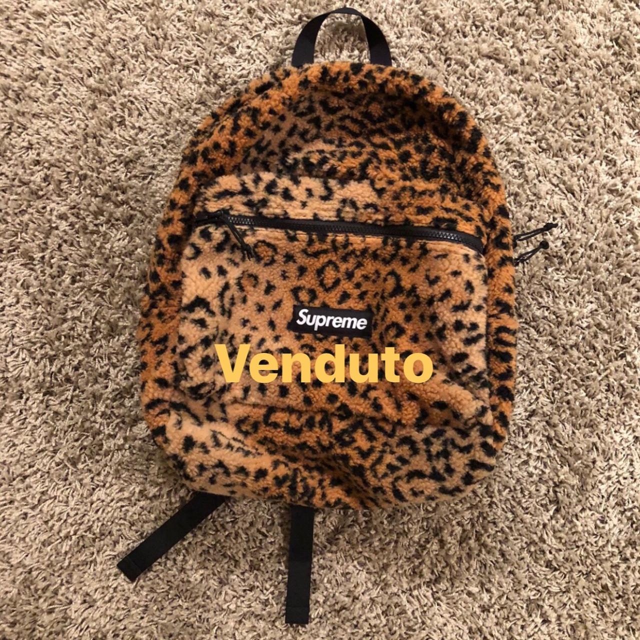 Wts supreme leopard fleece backpack yellow - ds - pm | Depop
