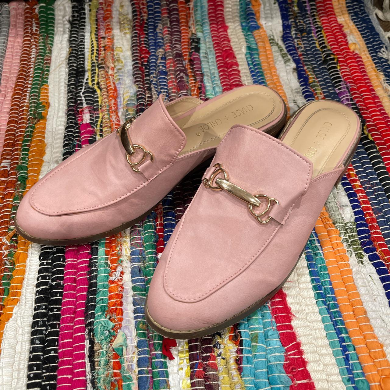 pink mule loafers