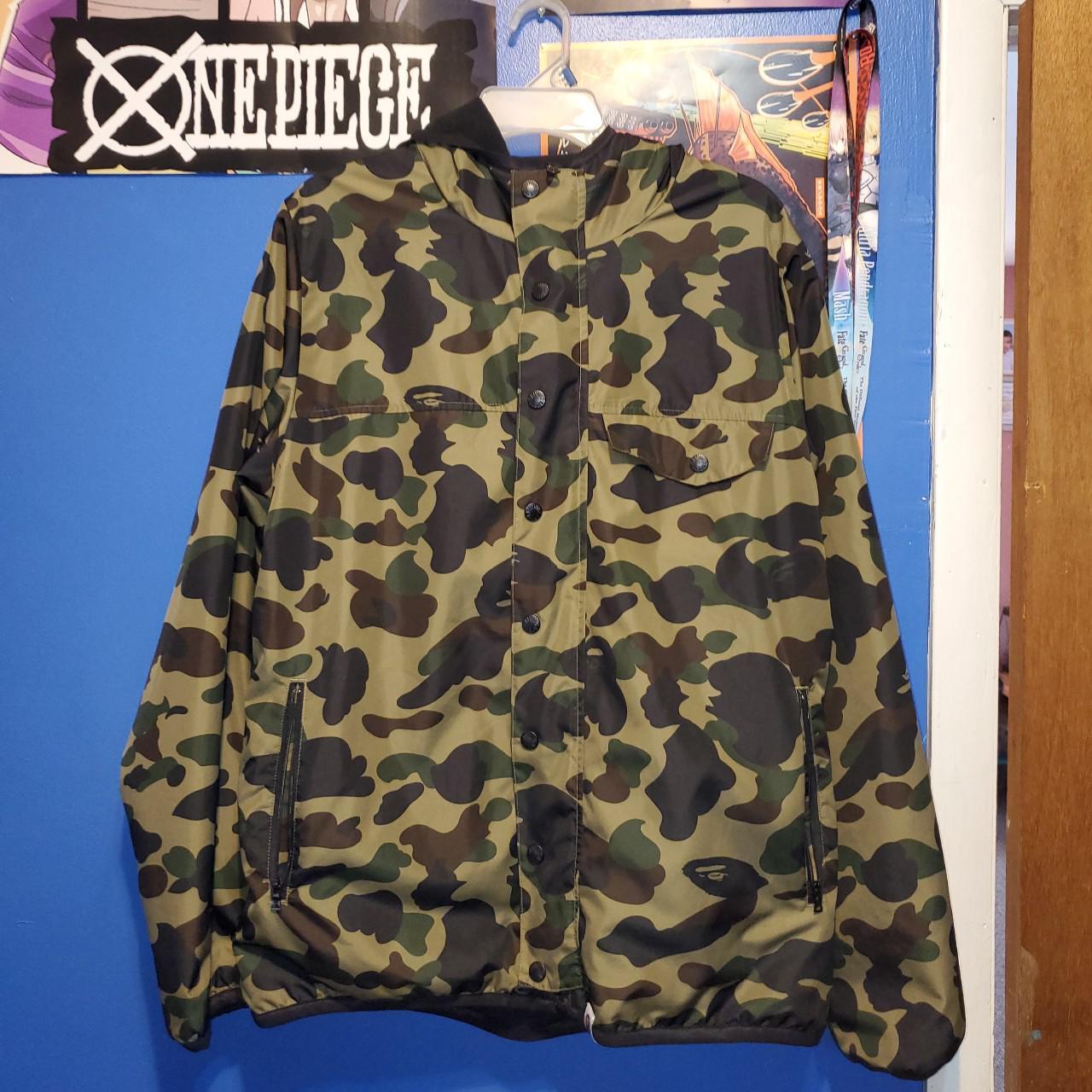 Bape reversible first Green camo Jacket nylon/Boa... - Depop