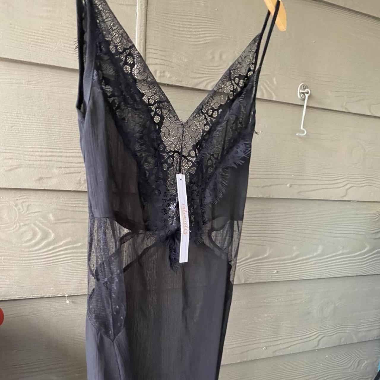 Sexy see through night gown black lace cotton... - Depop