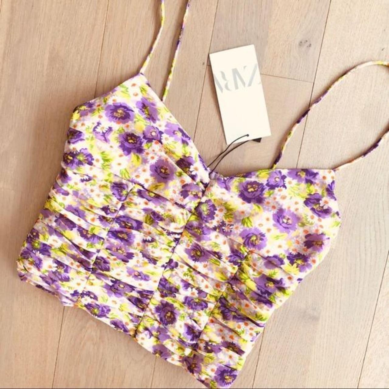 NWT Zara Lilac Floral Draped Print Top Blogger's... Depop