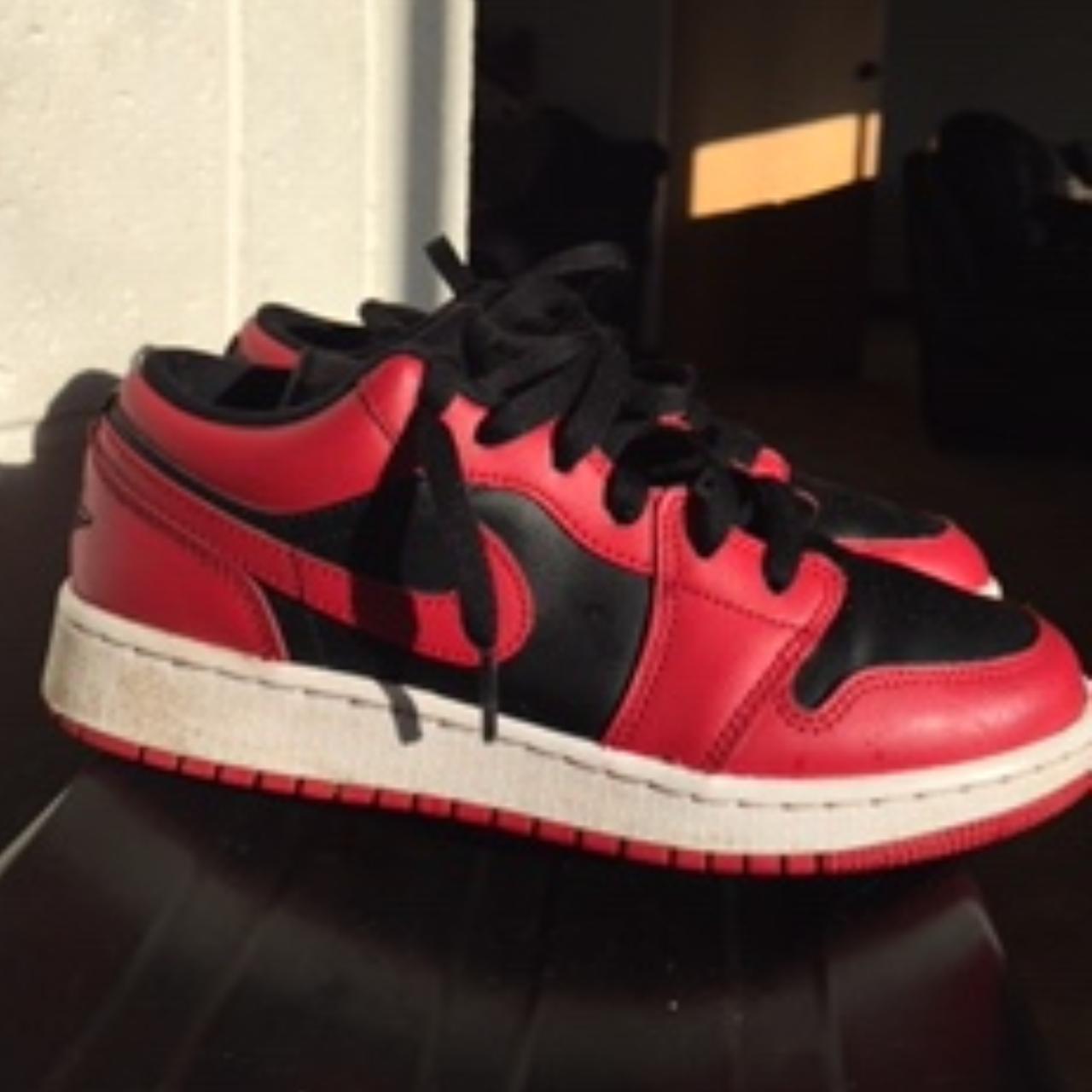 Red and black jordan 1 low sizeUS5Y great shoe for... Depop