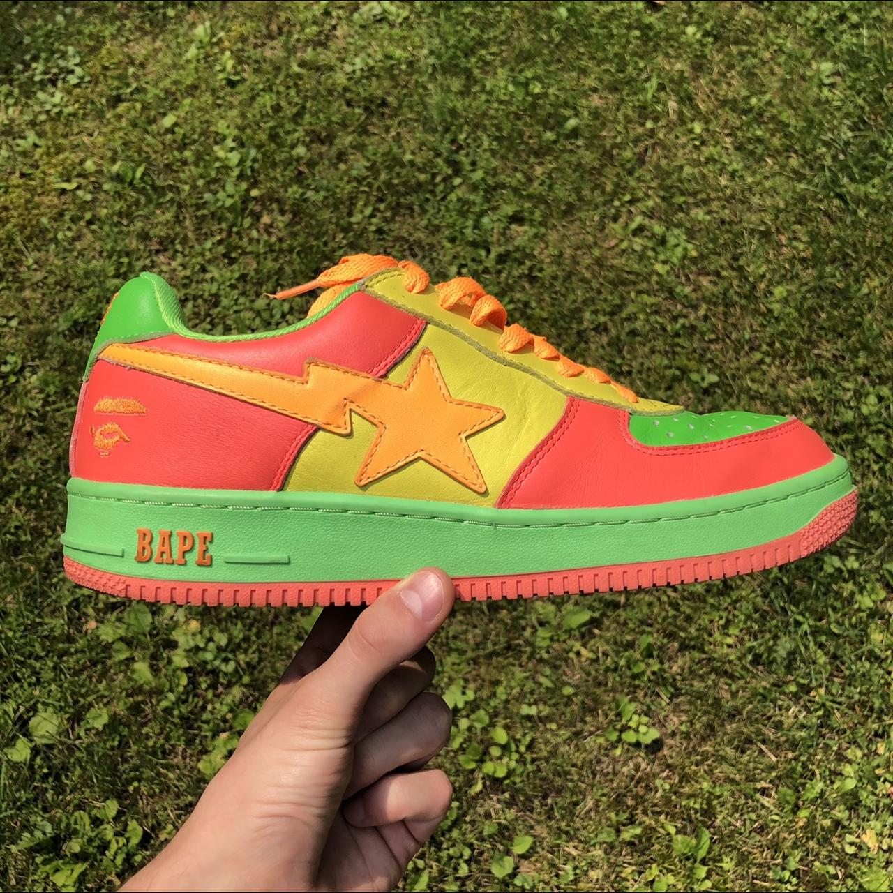 Bape neon woodland bapesta leather Size 9.5 comes... - Depop