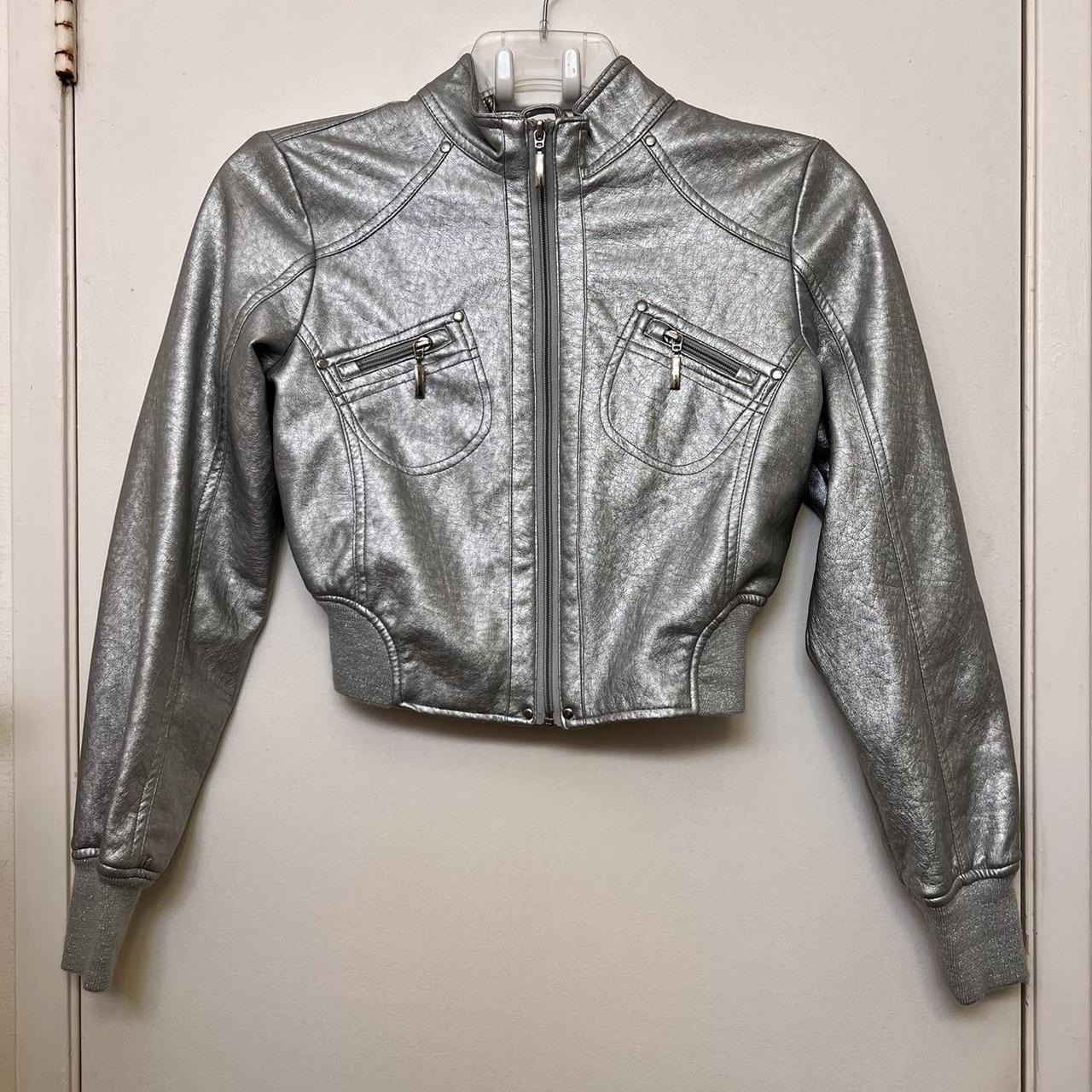 Wet Seal Silver Metallic Bolero Jacket Zip Up Size... Depop