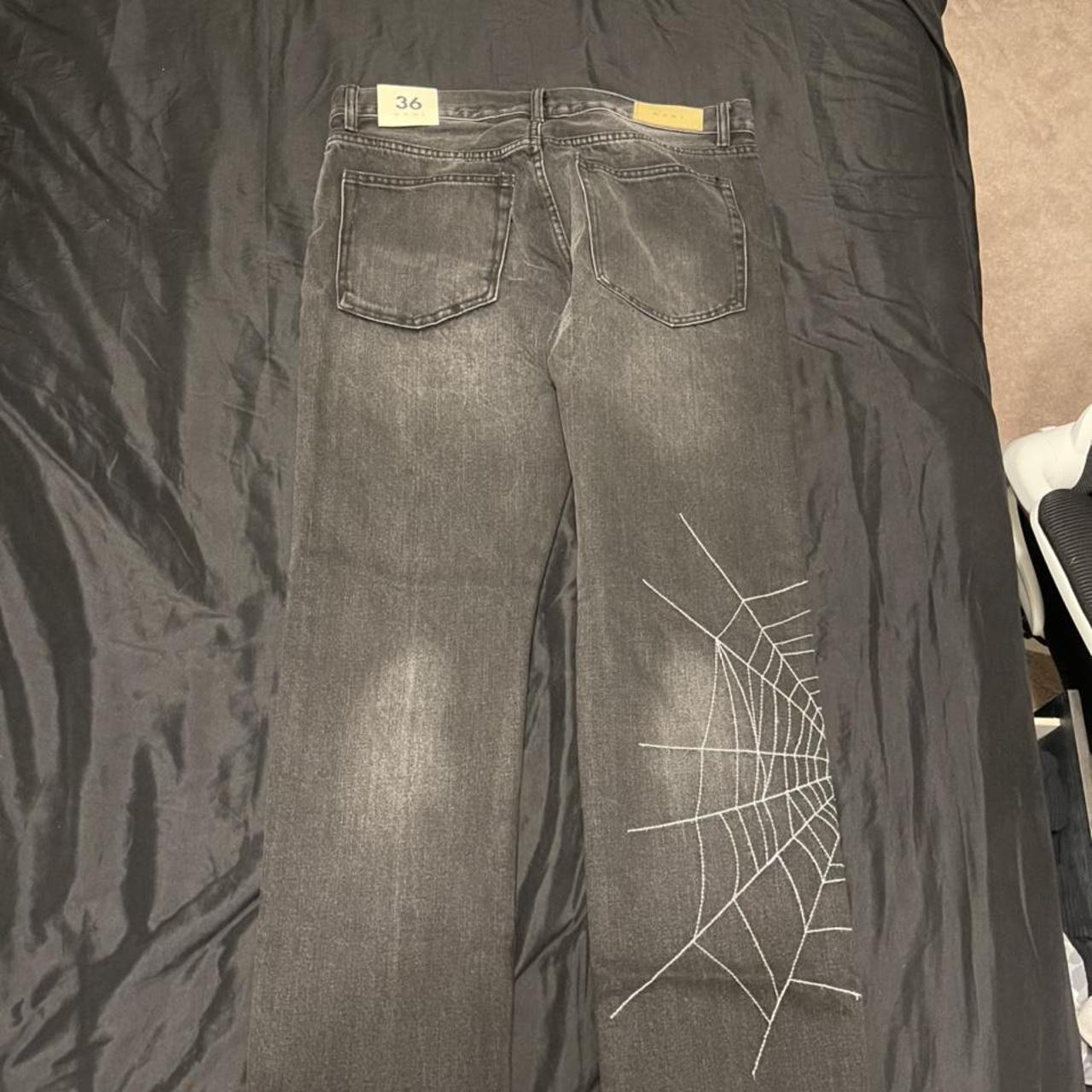 Custom spider web jeans, waist 36, with tags brand... Depop